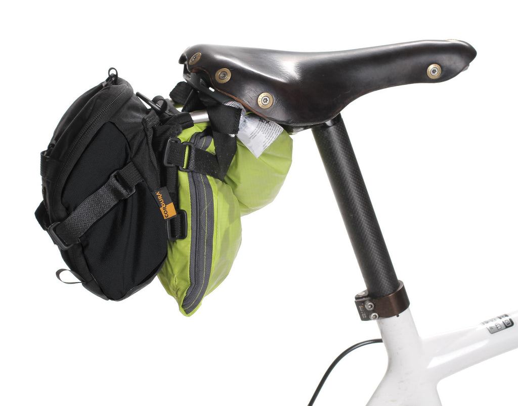 Attach gear under the saddle when using the 2314 an “L” Bracket. Current model is black & gray with no silver strap.)