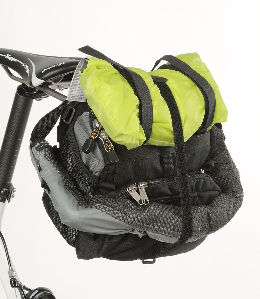 Rainlegs can be slung around the top of the backboard and secured to the bottom of the bag (black & gray color shown).