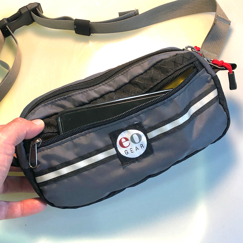 Outside pocket will fit any size smartphone.