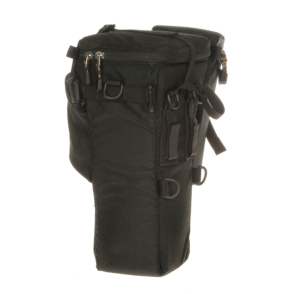 Side view of a larger holster case showing webbing slots for attaching pouches. 