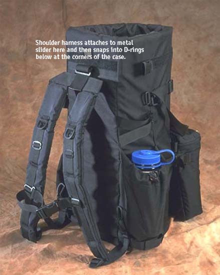 Attach a backpack harness to any long lens case (old style case).