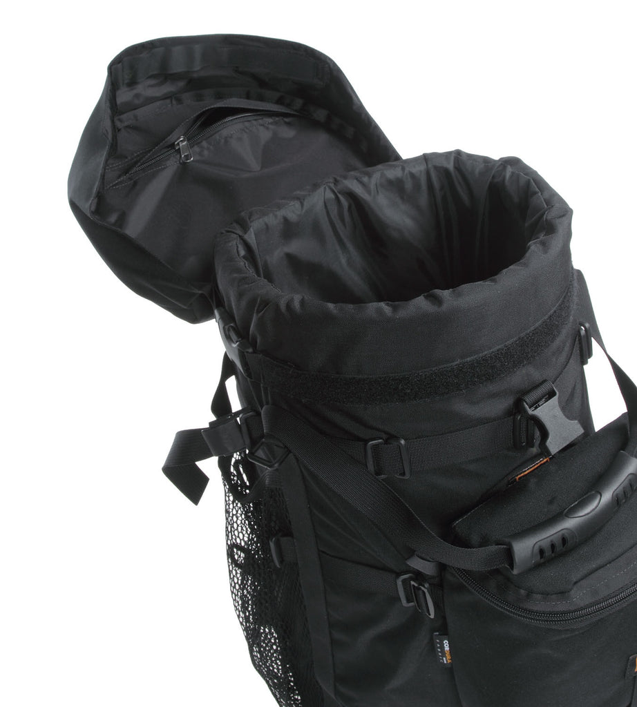D-shaped profile of case. Zippered pocket under lid.