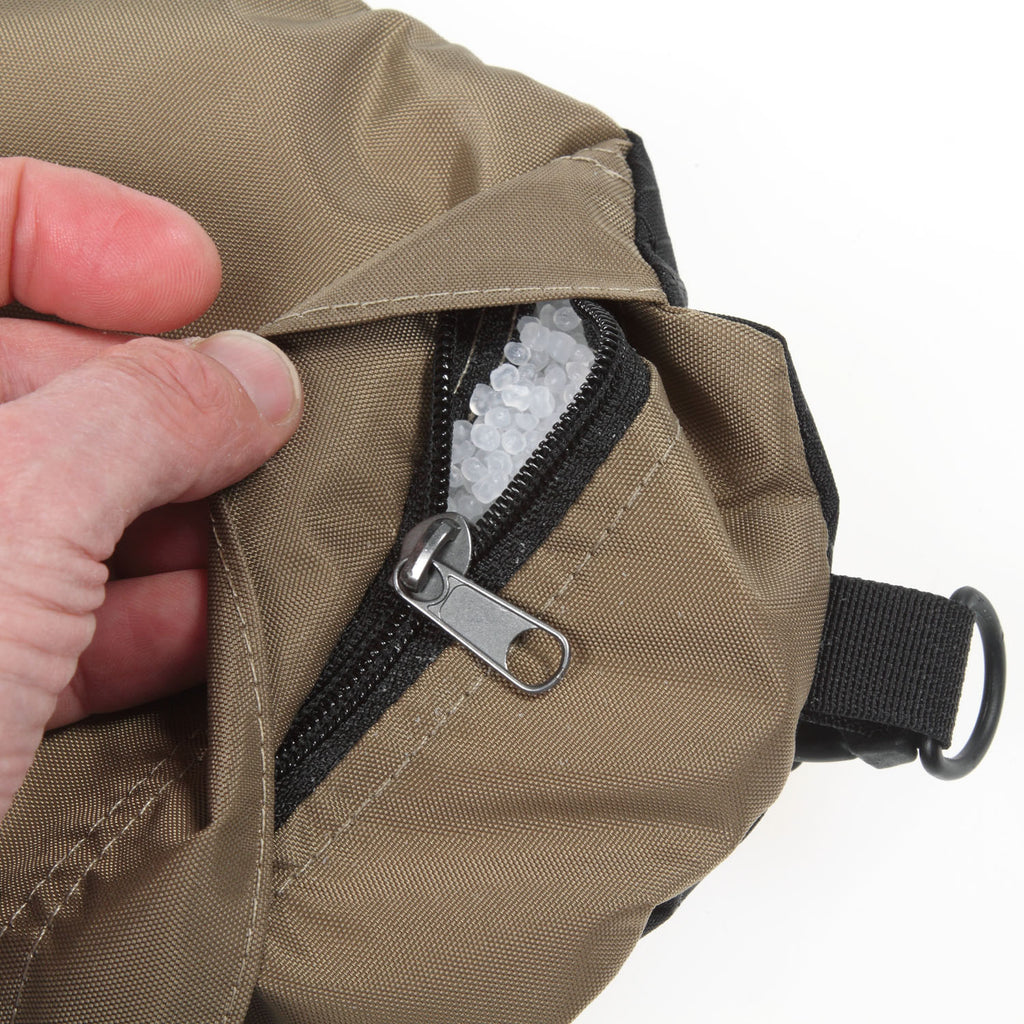 The zipper has a generous flap covering the zipper pull.