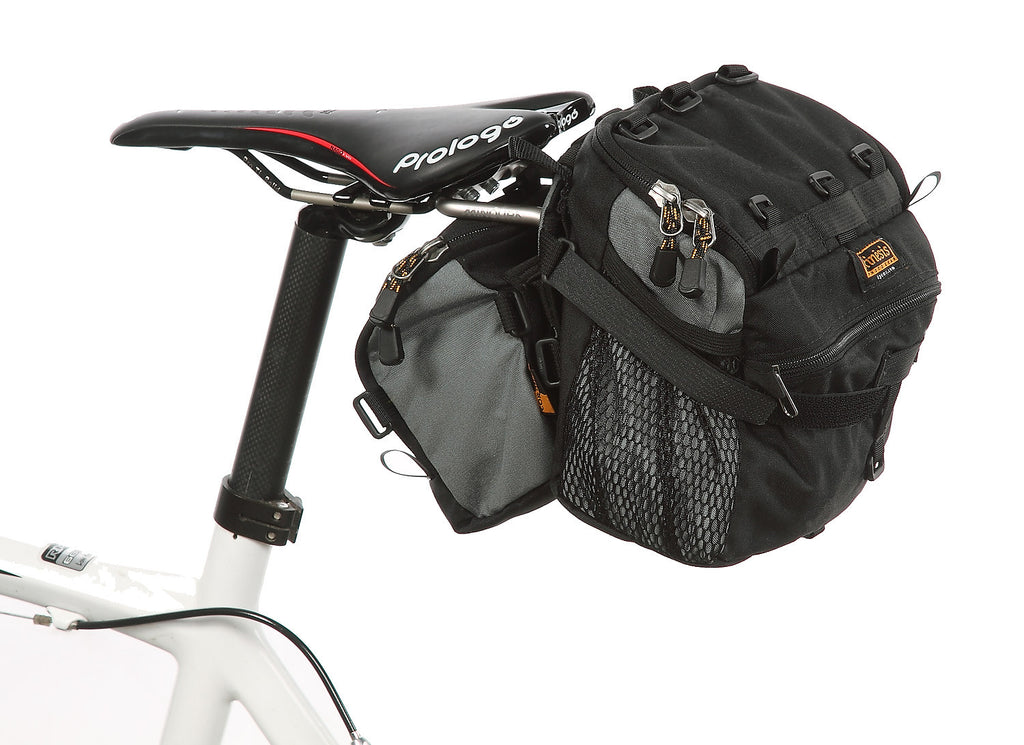 Smaller bags or a spare tire can be mounted forward of the bracket, underneath the saddle on any L Bracket.