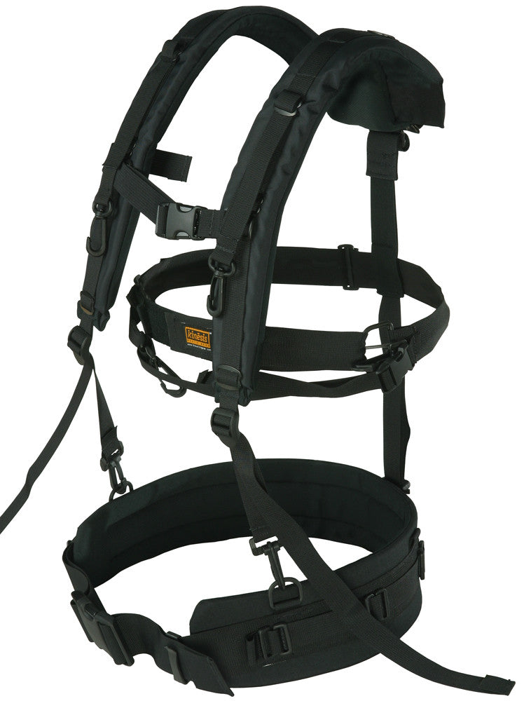 H245/H250 (H255 is similar) + H160 (back section) in suspender mode attached to a B107 waist belt. Note how it uses a 3-point attachment system. Also attached, in the center making a large “O”, is the H152 strap, for stabilizing your camera. 