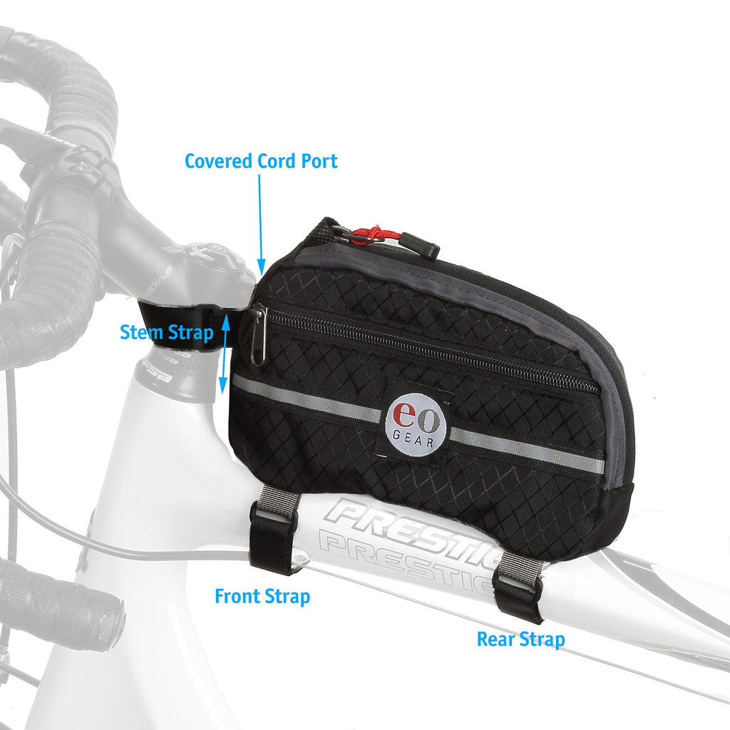 Note that the stem strap is vertically adjustable on most models of our top tube bags. 