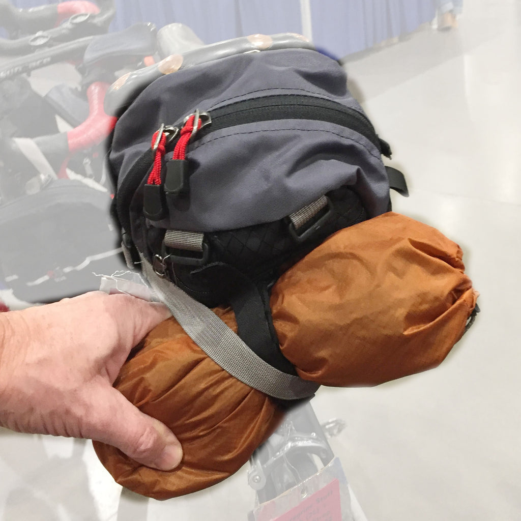 This sack works well as an add-on to saddle-mounted bags like the 4.8, 9.0 or 12.0 (4.8 shown).