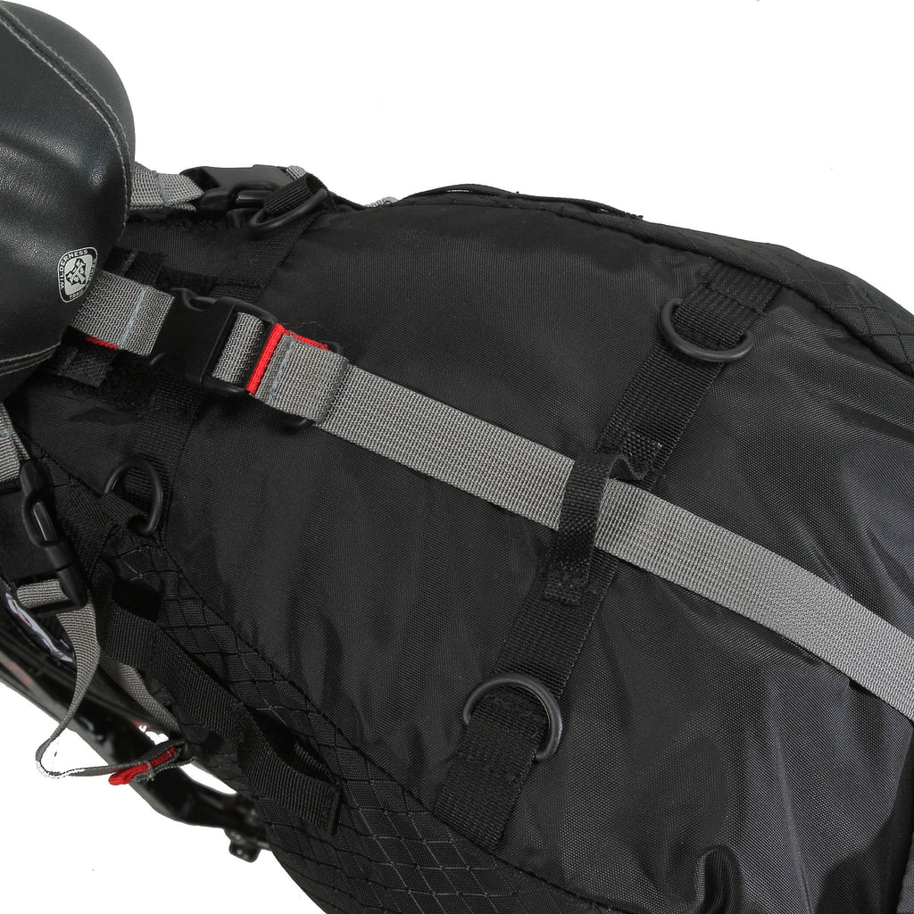 Close up of D-Rings & webbing slots for eoGEAR bags with Dual Tab System (DTS).