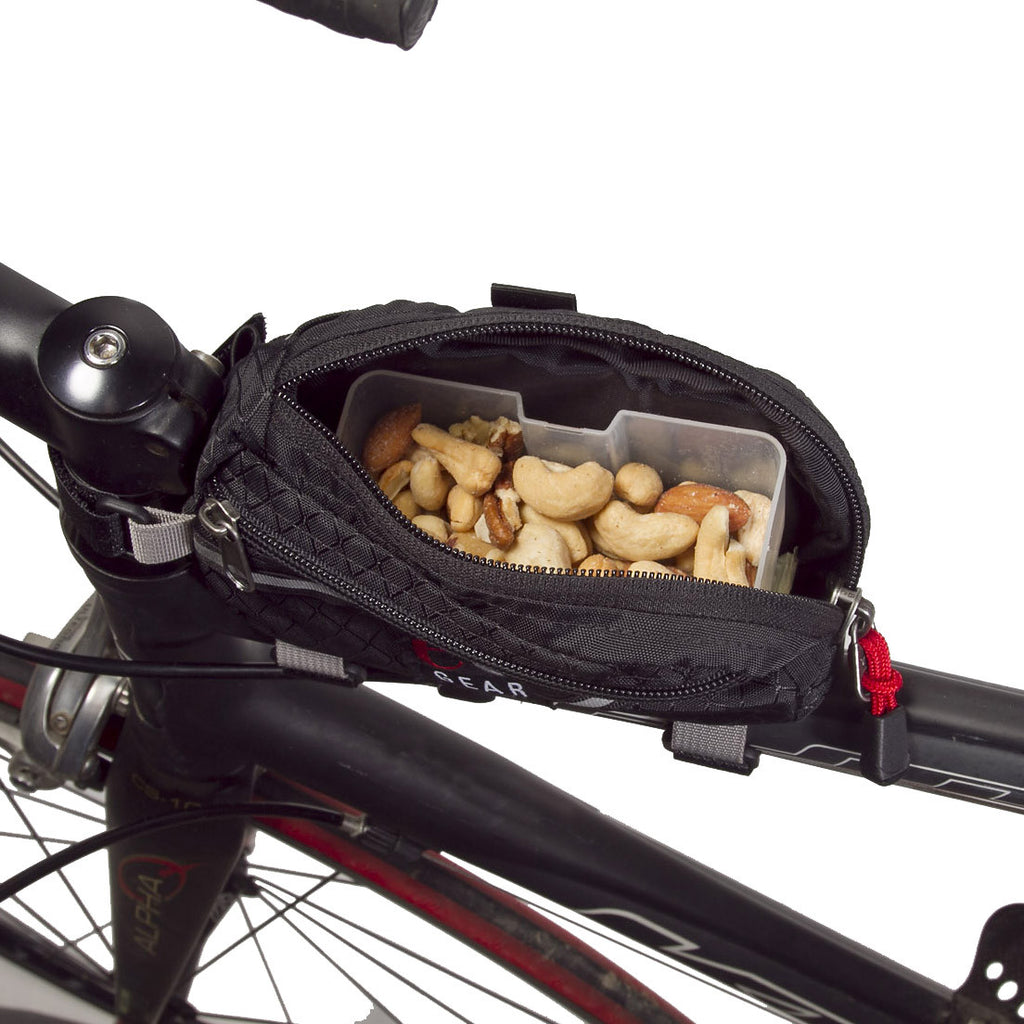 Optional Fuel Box holds real food or tech food for eating “on the run.”